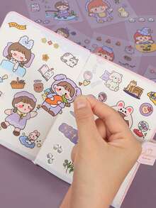 100 张透明可爱女孩与动物 PET 贴纸，卡通贴花，适用于笔记本水瓶手机冰箱，DIY 剪贴簿剪贴画贴纸随机发货（盒装） - 無色 - 查看 6