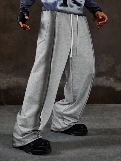 Street Life Pantalones de chándal casuales de pierna ancha con ajuste holgado y cintura con cordón, teñidos por aspersión para hombres