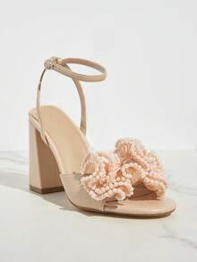 SHUZIA Sandal Hak Tinggi Wanita dengan Detail Bunga - Aprikot - View 4