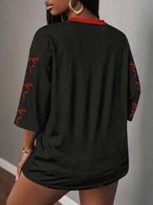 Slaydiva Casual Minimalist Letter & Number Graphic Women's T-Shirt, Suitable For Summer - Black - View 2