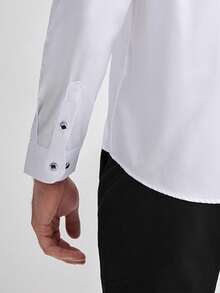 Officeau Men's White Long Sleeve Dress Shirt, For Formal Business/ Office - White - View 5