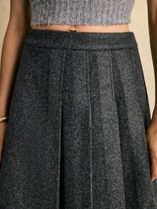Poéselle Women's Skirts, Tweed Skirts, Asymmetrical Design, Gray Midi Skirts, Women's Bottoms, Warm Women's Casual Commuter Collegiate Style Zip-Up Pleated Knee-Length A-Line Skirt, Autumn/Winter (Belt Not Included) Women's Bottoms Long Skirts Fall Clothes For Women Autumn Outfits For Women Winter Clothes For Women Women's Winter Clothes