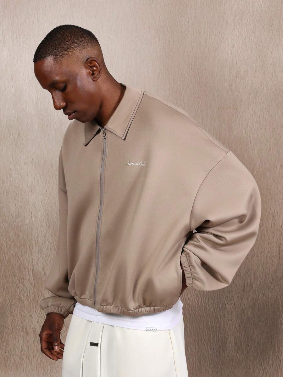 SUMWON Crop Fit Premium Lightweight Track Jacket Zip Up Outerwear Minimalist Style Fall Spring Essential Streetwear Collar Regular Fit Casual Daily Wear - Camel - View 1