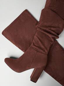 SHUZIA Women's Glamorous Round Toe Block Heel Over-The-Knee Slouchy Boots - Brown - View 6