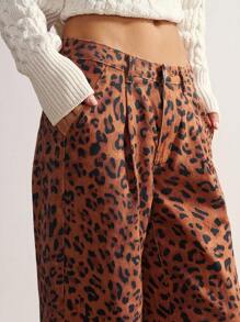 Bohemela Women's Pleated Pocket Leopard Print Wide Leg Loose Casual Jeans,Brown Summer Streetwear Night Out Animal Cheetah Print Pants Clothes - Brown - View 9