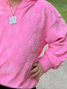 SHEIN 秋冬季女童休闲纯色碎花卫衣 - 粉色 - 查看 6