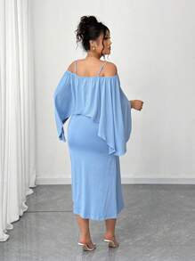 Elenzga Große Größen einfarbiges Off-Shoulder Rüschen-Saum figurbetontes Sommerkleid
