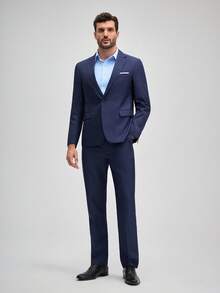 Officeau 男士四季优雅翻领长袖西装外套及西裤套装，商务正装，正式商务套装，经典富贵风格西装搭配西裤 - 藏蓝色 - 查看 4