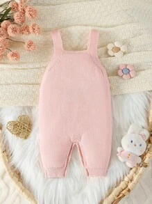 SHEIN 女宝宝针织连体裤，蝴蝶结装饰，休闲时尚，适合秋冬，适合居家、日常穿着、外出和旅行 - 粉色 - 查看 2