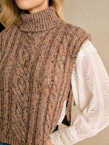 Poéselle Chaleco de punto de cuello alto con patrón de giro, casual, para mujer, otoño