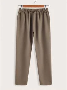 Solid Color Tapered Waist Pants For Tween Boy Spring/Autumn, Winter Fall - Brown - View 2