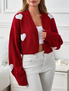 EURMUSE Ballet Core Open Front Knitted Cardigan,Cardigans For Women,Long Cardigans Woman,Petite Cardigans,Cardigans,Tall - Red and White - View 3