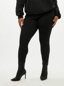 SUMWON Leggings a vita alta con costine, taglia curvy, essenziali del guardaroba classico, elastici, lunghezza intera, moda invernale, per uso quotidiano, design senza cuciture - nero - Visualizzare 1