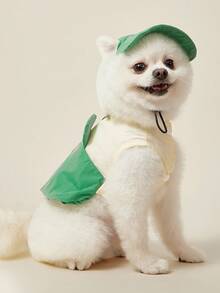 PETSIN 1 pieza de ropa para mascotas, chaleco con decoración de orejas 3D bordadas con una linda rana verde, adecuado para gatos y perros - Verde - Ver 3