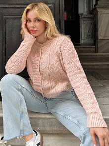 EURMUSE Damen rosa gemütliche Knopf-Vorder-Strickjacke