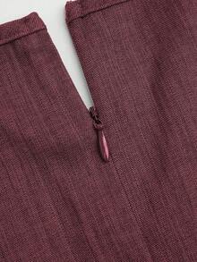 Fairmaia Plus Size Women's Square Neck Vintage Fashion Pleated Sleeveless Dress - Burgundy - View 3