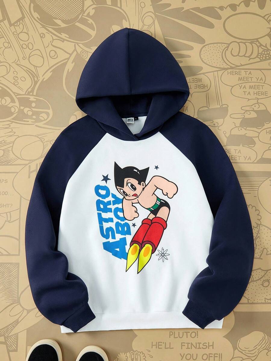 Astro Boy X SHEIN Women's Cartoon Figure Graphic Color Block Hoodie Sweatshirt - White - View 1