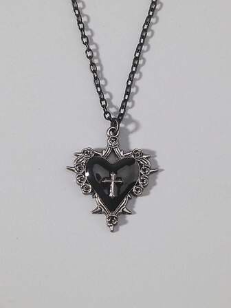 1pc Gothic Retro Dark Style Thorn Rose Cross Pendant Necklace, Holiday Party Gift