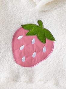 SHEIN Infant & Toddler Girls' Casual Minimalist Strawberry Embroidered Bow Fluffy Hooded Sweatshirt And Pink Fluffy Fabric Pants Set, Suitable For Everyday Wear Outings In Autumn/Winter Baby Girl Clothes Toddler Strawberry Clothes Baby Girl Sweatsuit Fall - Multicolor - View 5