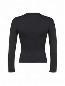 INAWLY Solva Women Spring/Autumn Casual Solid Color Black Long Sleeve Slim Fit T-Shirt Fall Cloth For Women