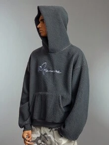 ROMWE MEN Street Life Men's Letter Embroidery Drop Shoulder Long Sleeve Sweatshirt, Autumn/Winter - Purple - View 8