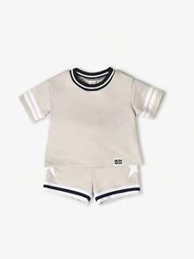 SUMWON Kids Brooklyn Two Piece Set Summer Boys Outfit Cream Stripes Streetwear Style Urban Team Varsity Fashion Shorts Set