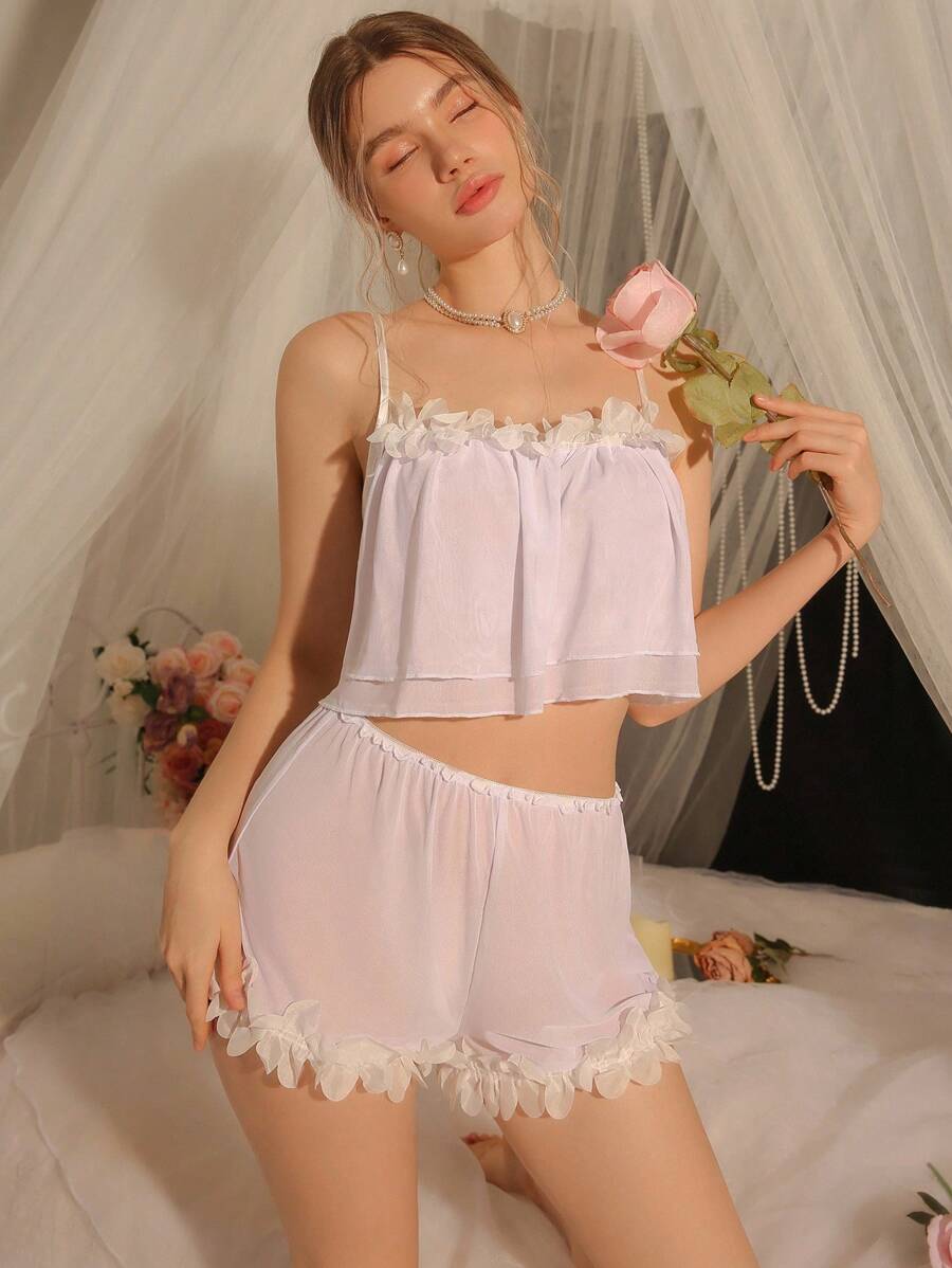 DelicateAllure 女士性感网眼美式内衣套装 - 白色 - 查看 1