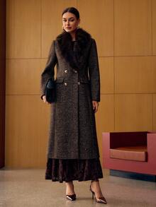 MOTF PREMIUM WOOL DOUBLE BREASTED OVERCOAT FOR AUTUMN & WINTER - Coffee Brown - View 7