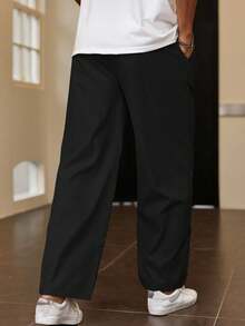 Claim Dot 男士纯色简约日常休闲裤，适合秋季 - 黑色 - 查看 2