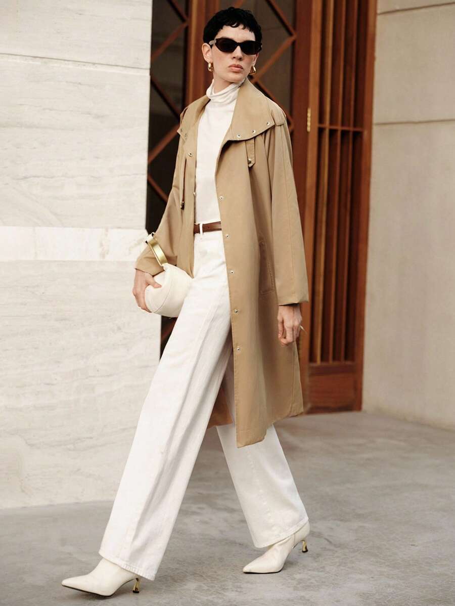 Uhlyne European & American Elegant Commuter High-End Stand Collar Belt Waist Dropped Shoulder Women Long Trench Coat Fall Winter Cloth For Women - Khaki - View 1