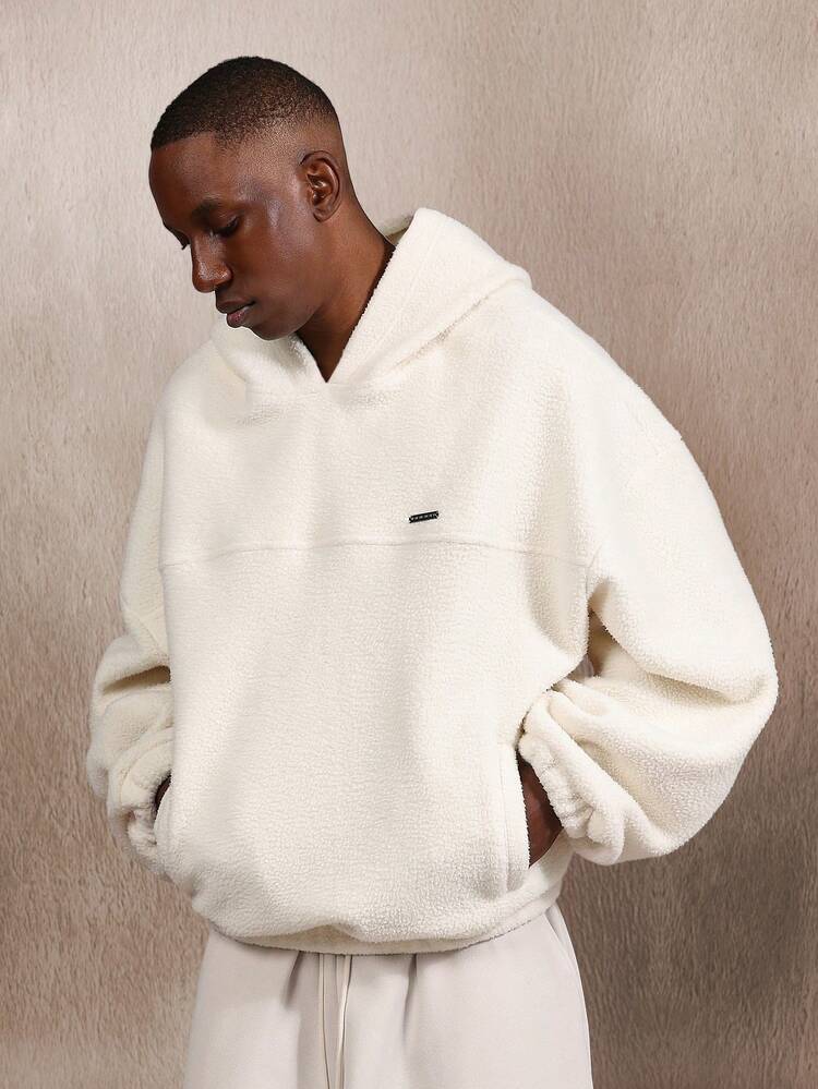 Essential – Oversize-Kapuzenpullover aus Teddyfell mit Sherpa-Futter und Kordelzug