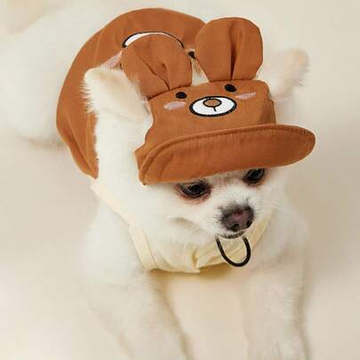 PETSIN 1 Sombrero de sol bordado con oso marrón lindo 3D para perros y gatos mascotas, con diseño transpirable y de oreja expuesta