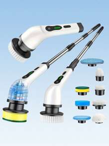 Teckwe 1 Bộ, Máy chà sàn quay điện có 8 đầu chổi thay thế, Bàn chải vệ sinh điện không dây có tay cầm dài có thể điều chỉnh, Máy chà sàn tắm có thể sạc lại cho phòng tắm, nhà bếp, bồn tắm, gạch, vòi hoa sen và ô tô, Vật dụng vệ sinh - trắng - Xem 13