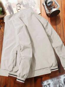 Manfinity Homme 二合一男士休闲长袖双面休闲户外风衣夹克，轻便夏季飞行员夹克，秋季 - 卡其色 - 查看 2