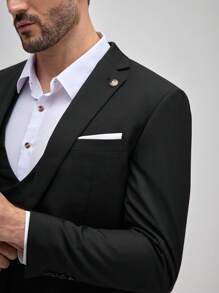 Officeau Darouomo 男士修身商务工作三件套 Drv6158，正式商务经典款西装，含西裤、西装外套和马甲，适合春夏婚礼穿着。 - 黑色 - 查看 8