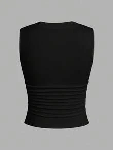 SHEIN EZwear 2pcs Black & White FERR BAR Sexy Crop Top Camisole With Padded Bust, Suitable For Summer To Early Autumn, Built-In Bra - Multicolor - View 7