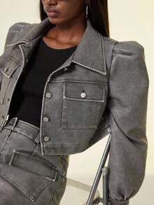 Aveloria GENKIRA Set de 2 piezas de traje informal de falda y top corto de alta calidad, chaqueta para mujer - Blanco y Negro - Ver 6