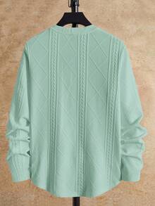 Manfinity VCAY Men's Casual Solid Color Embellished Long Sleeve T-Shirt ,Fall - Green - View 2