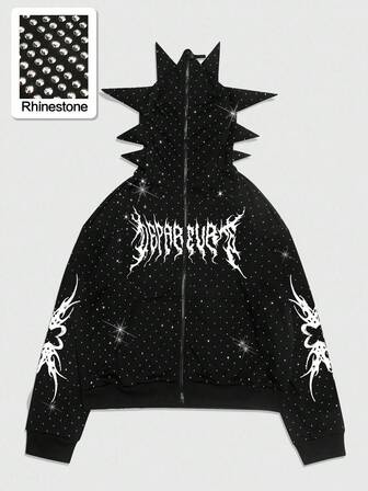 Street Life Sudadera con capucha con forma de antenas de diamantes brillantes para hombre, otoño