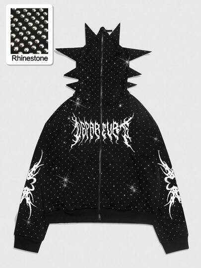 Street Life Sudadera con capucha con forma de antenas de diamantes brillantes para hombre, otoño