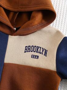 Cozy Pixies Felpa girocollo a maniche lunghe con stampa a lettere e blocchi di colore, casual e versatile, per bambino maschio