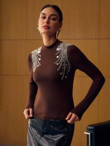 MOTF PREMIUM BEADED SLIM FIT T-SHIRT - Coffee Brown - View 4