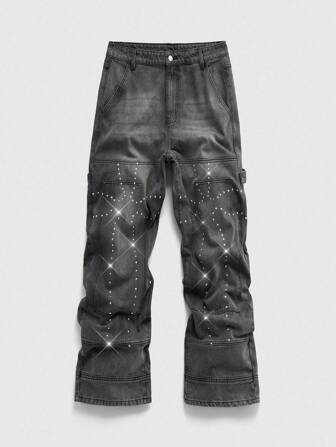 Street Life Jeans casual e versatili da uomo con bottoni e gamba ampia