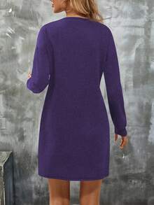 SHEIN LUNE 女式休闲纯色长袖连衣裙 - 紫色 - 查看 2