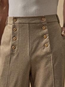 AKNOTIC Men's Woven Casual Loose Straight Leg Solid Color Pants - Khaki - View 1