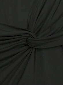 SHEIN MOOSTA 大码优雅度假扭纹设计开衩修身半身裙 - 黑色 - 查看 6