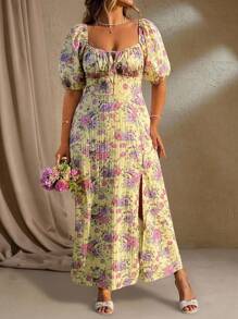 Flirla Plus Size Boho Simple Casual Floral Print Everyday Dress, For Summer - Yellow - View 4