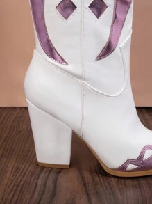 SHUZIA Của phụ nữ High Top Họa tiết Hình học Trắng Pointed Toe Giày ống - Hồng - Xem 5