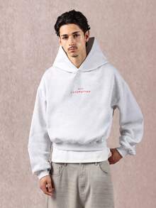 SUMWON Crop Fit Urban Street Style Fleece Hoodie With Stylish Back Script Print Drawstring Hood Casual Everyday Wear Fall Winter Loungewear Minimal Design - Light Grey - View 3