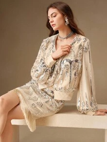 Anewsta Women's Elegant Sequin Embroidered Flounce Hem Skirt, Luxurious Party Costume For Halloween, Christmas, Fashion & Versatile